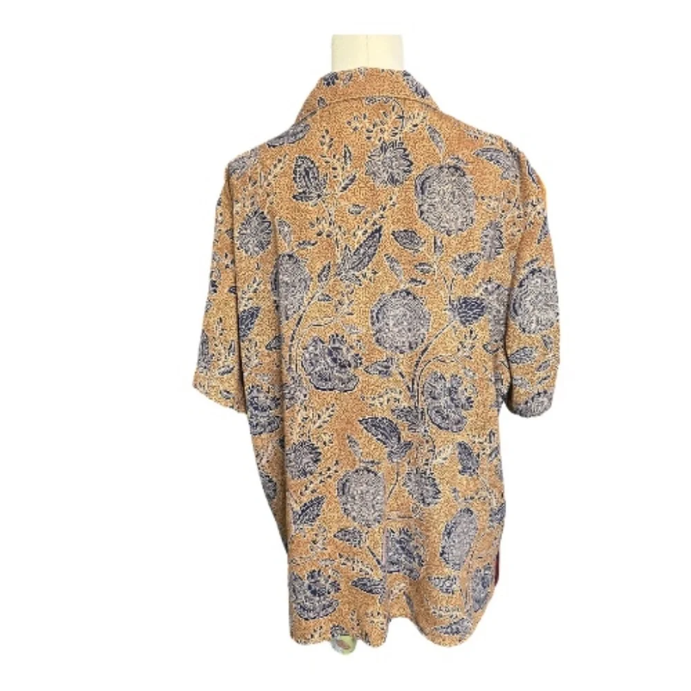 ๐บ SAG HARBOR WOMAN Navy & Brown Floral Button Up Shirt | Womenโs Sz 1X - Picture 4 of 7